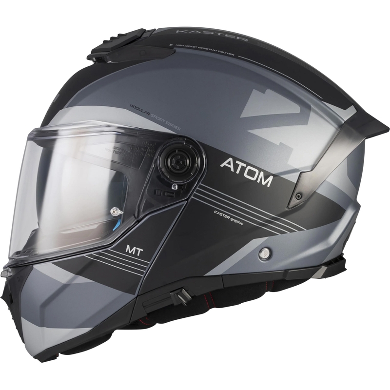 Мото каска MT Atom 2 SV Kaster C2 с отваряща се дръжка, матово черно-сива