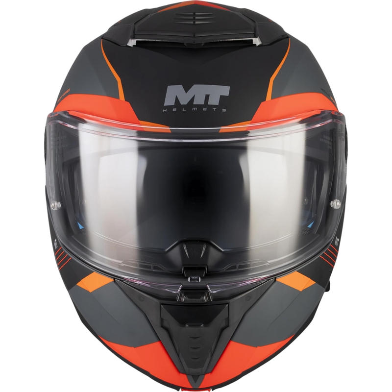 Мото каска MT Atom 2 SV Kaster C14 с отваряща се дръжка, матово черно-сиво-оранжева