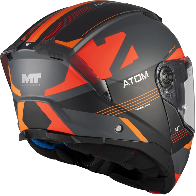 Мото каска MT Atom 2 SV Kaster C14 с отваряща се дръжка, матово черно-сиво-оранжева