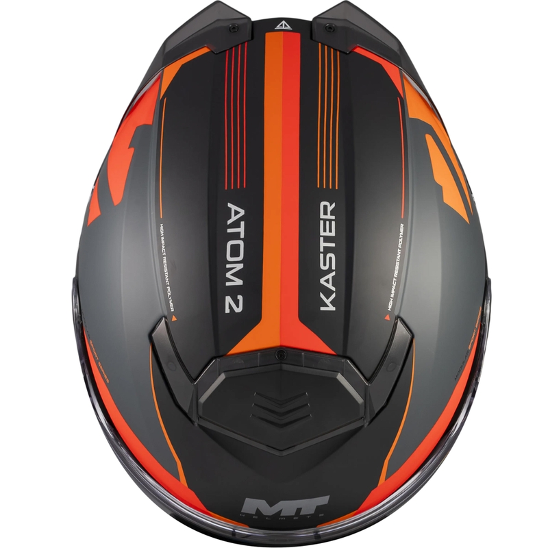 Мото каска MT Atom 2 SV Kaster C14 с отваряща се дръжка, матово черно-сиво-оранжева