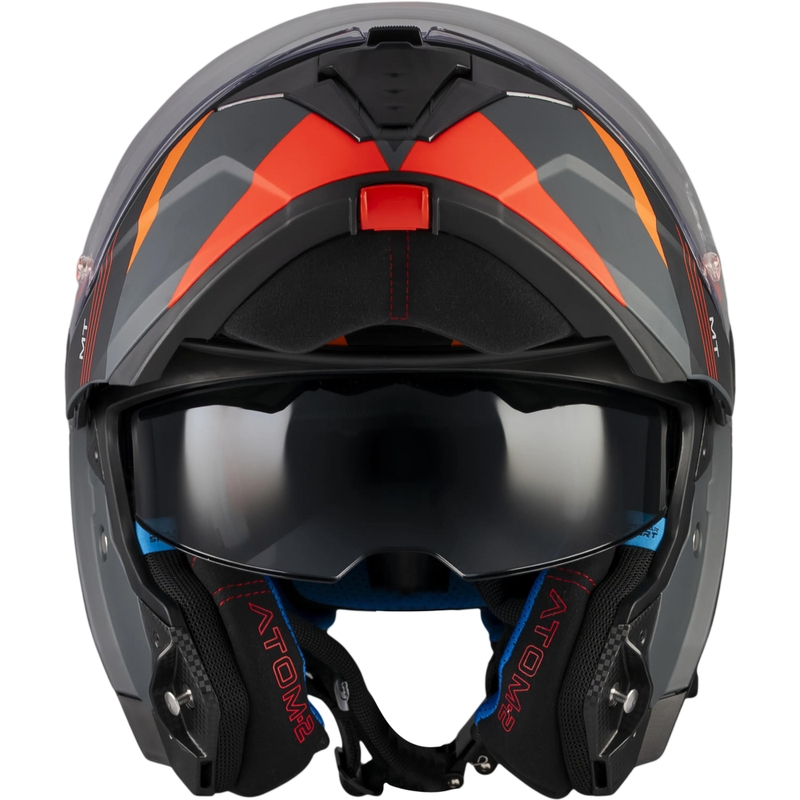 Мото каска MT Atom 2 SV Kaster C14 с отваряща се дръжка, матово черно-сиво-оранжева