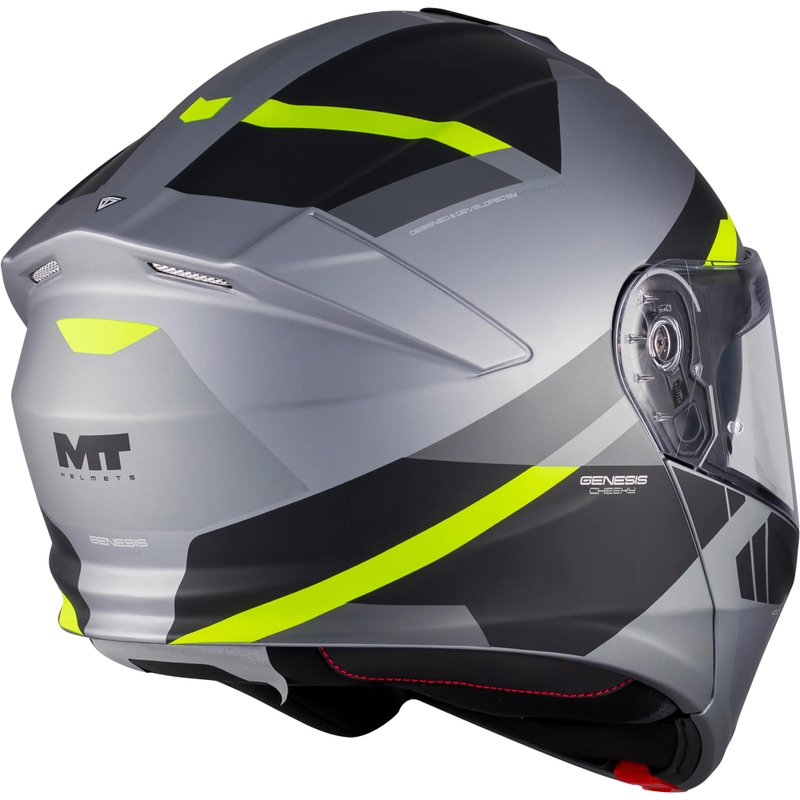 Каска за мотоциклет MT Genesis R SV Cheeky C3, черно-сиво-флуоресцентно жълто