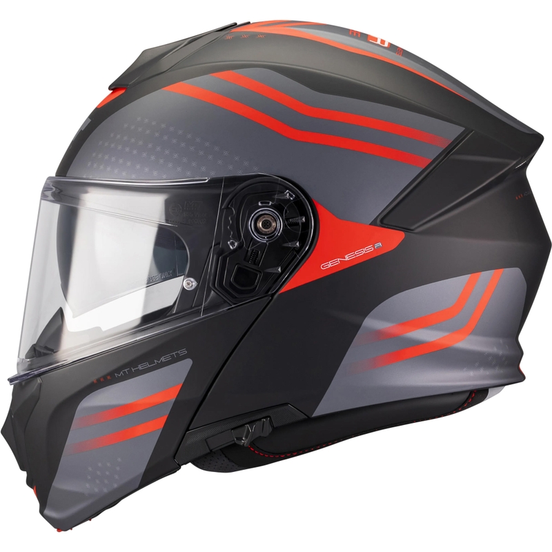 Каска за мотоциклет MT Genesis R SV Vibe B5 с отваряща се конструкция, матово черно-сиво-червено