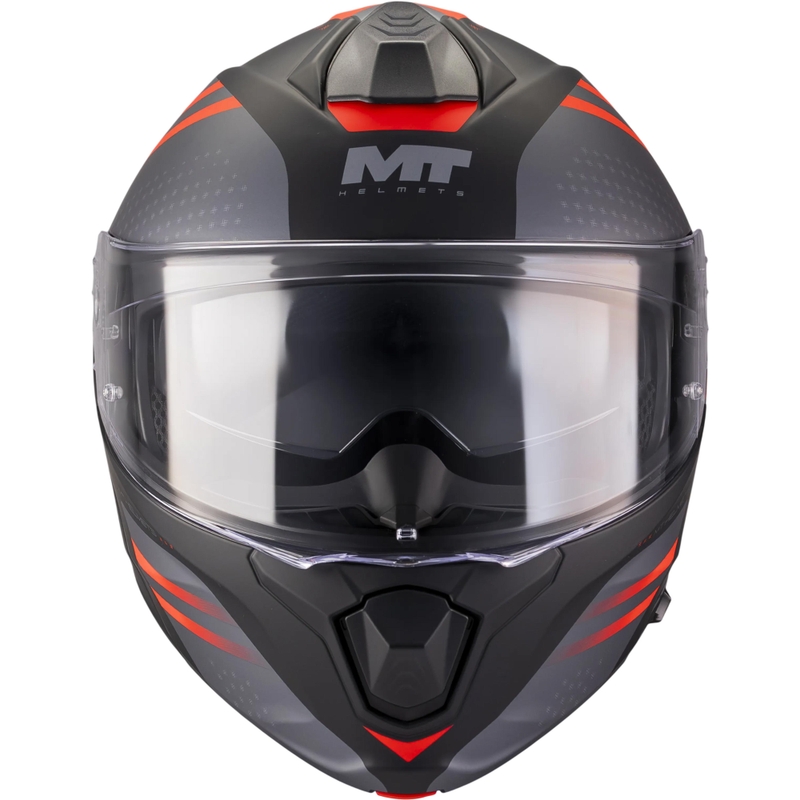 Каска за мотоциклет MT Genesis R SV Vibe B5 с отваряща се конструкция, матово черно-сиво-червено