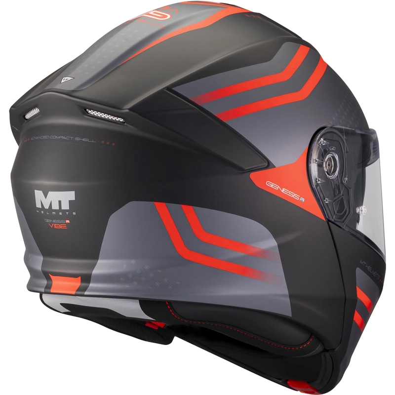 Каска за мотоциклет MT Genesis R SV Vibe B5 с отваряща се конструкция, матово черно-сиво-червено