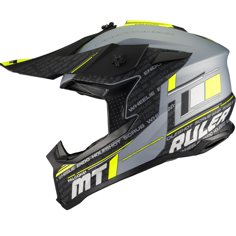 Мотокрос каска MT Falcon S Ruler C2 матово черно-сиво-флуоресцентно жълто