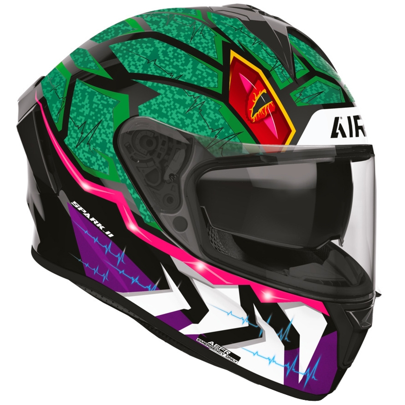 Airoh Spark 2 Rex каска за мотоциклет с пълно лице, черно-зелено-лилаво