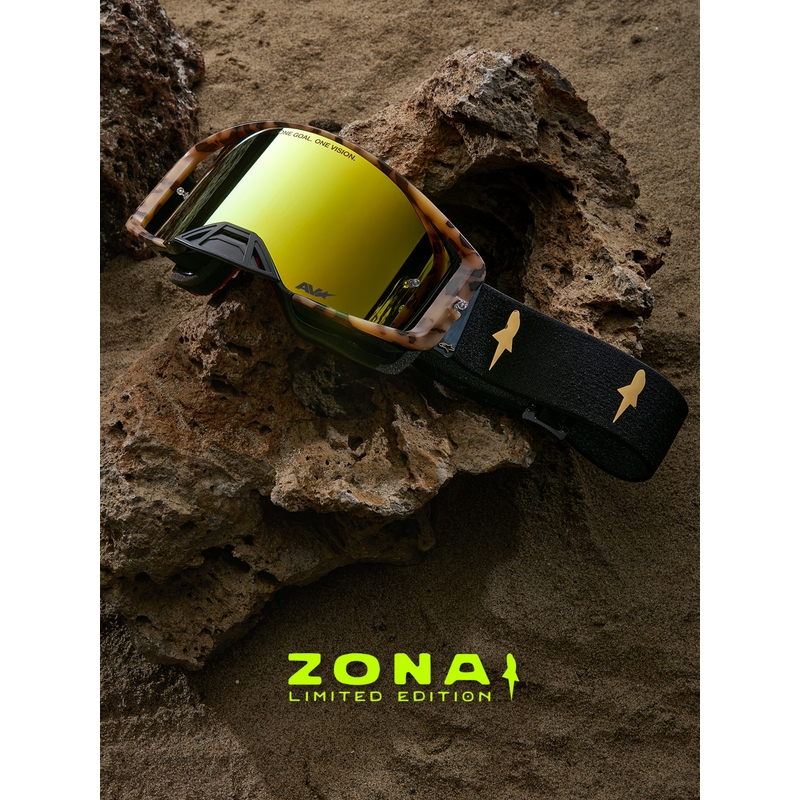 Мотокрос очила Alpinestars Supertech Zona, лимитирана серия, черно-кафяви с огледално-златен плексиглас