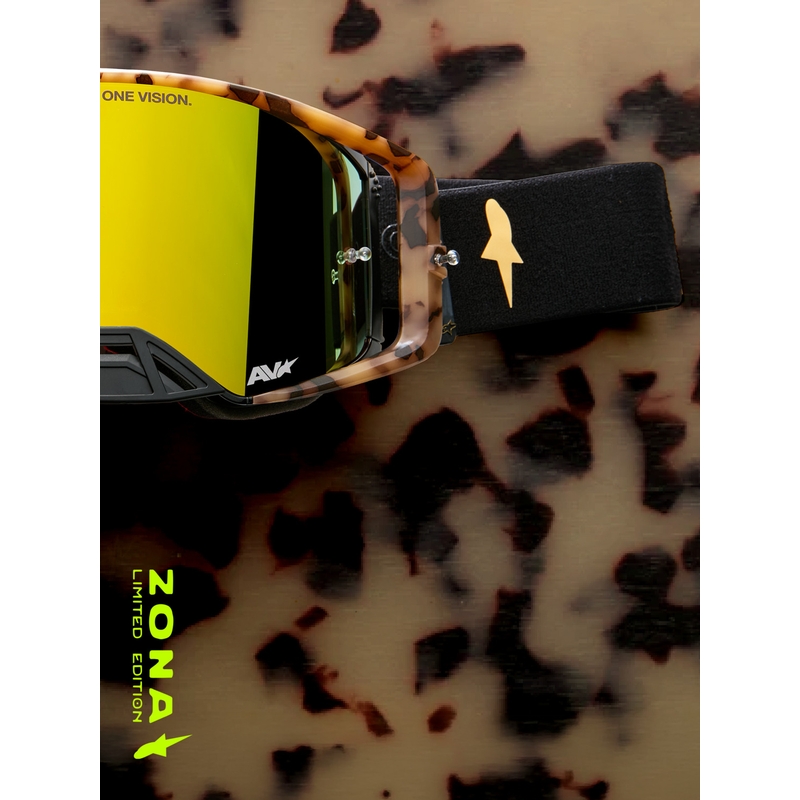 Мотокрос очила Alpinestars Supertech Zona, лимитирана серия, черно-кафяви с огледално-златен плексиглас
