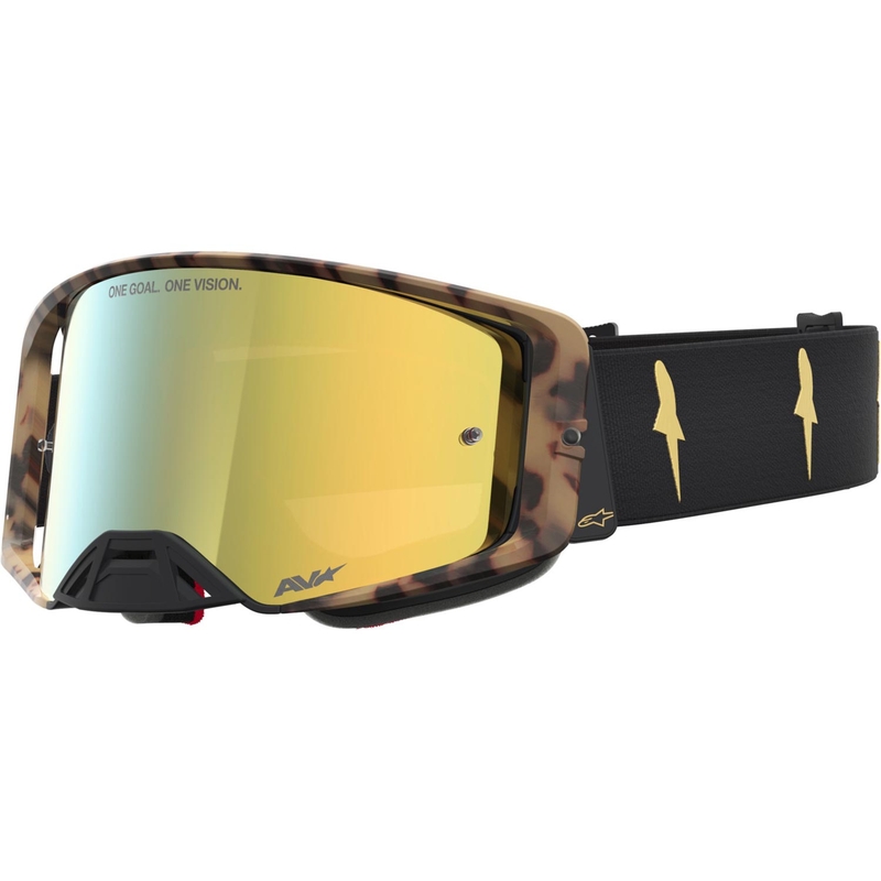 Мотокрос очила Alpinestars Supertech Zona, лимитирана серия, черно-кафяви с огледално-златен плексиглас