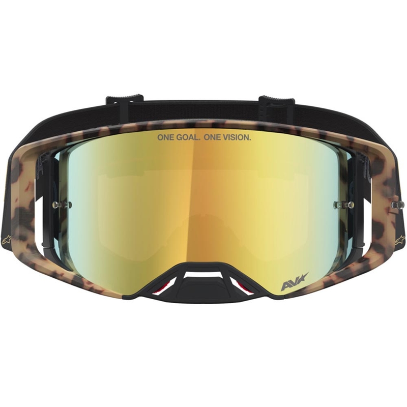 Мотокрос очила Alpinestars Supertech Zona, лимитирана серия, черно-кафяви с огледално-златен плексиглас