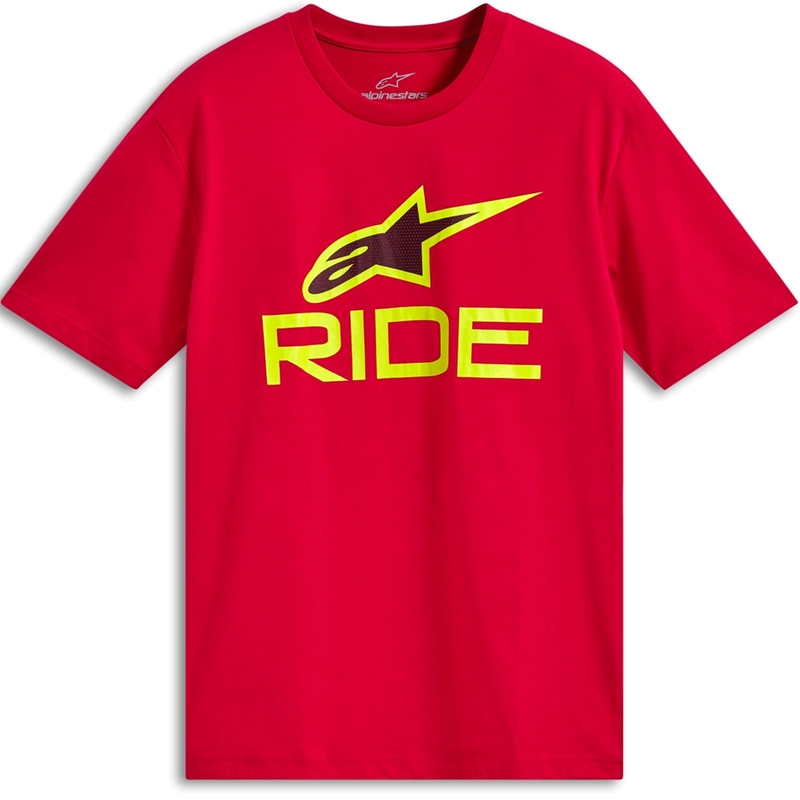 Тениска Alpinestars Ride 4.0 CSF червено-флуоресцентно жълто-черно