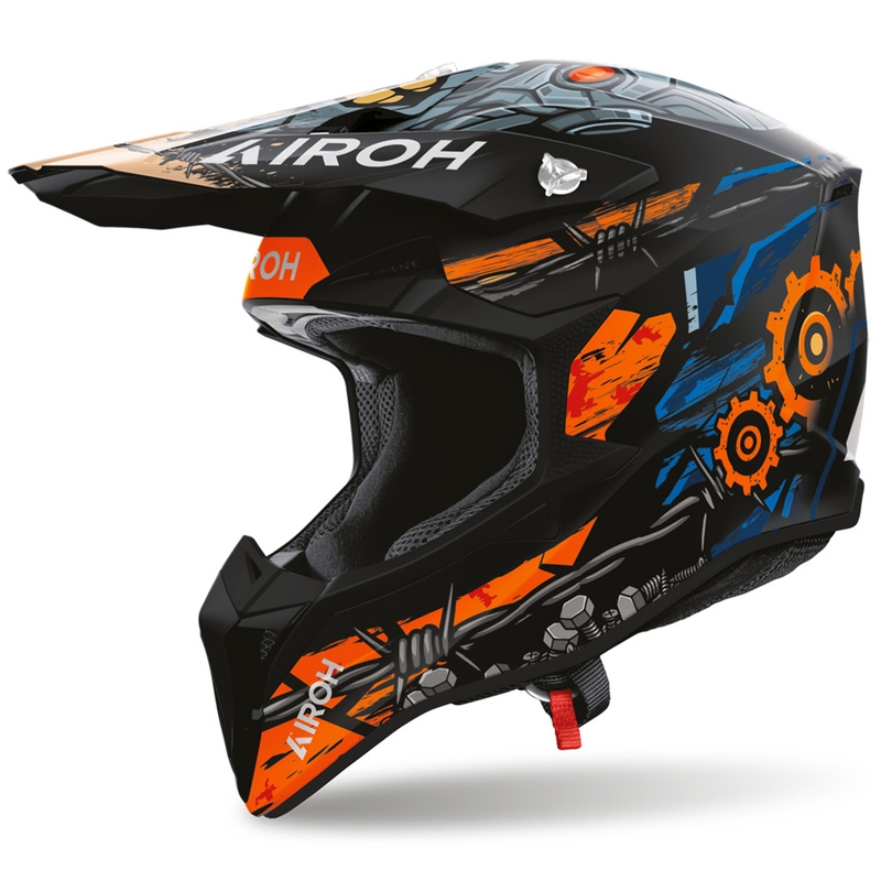 Каска за мотокрос Airoh Wraaap Gear, матово черно-оранжева