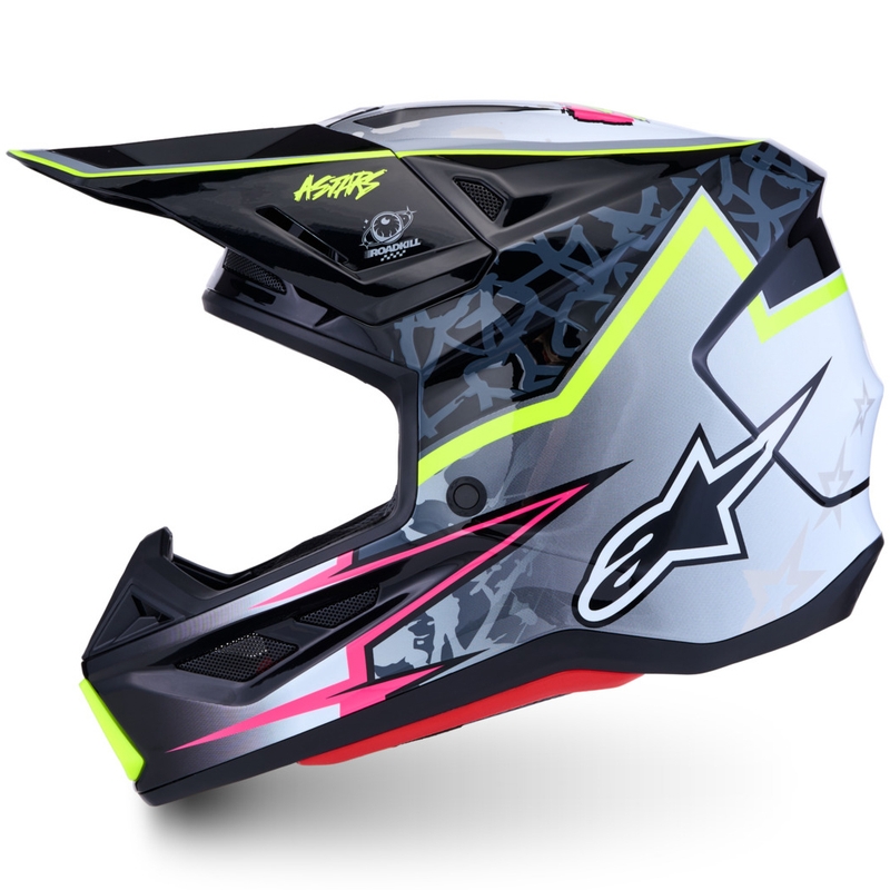 Каска за мотоциклет Alpinestars Supertech S-M7 Blaster, сиво-флуоресцентно жълта
