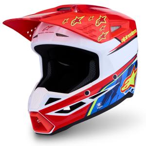 Каска за мотоциклет Alpinestars S-M3 Falcon, флуоресцентно червено-бяла