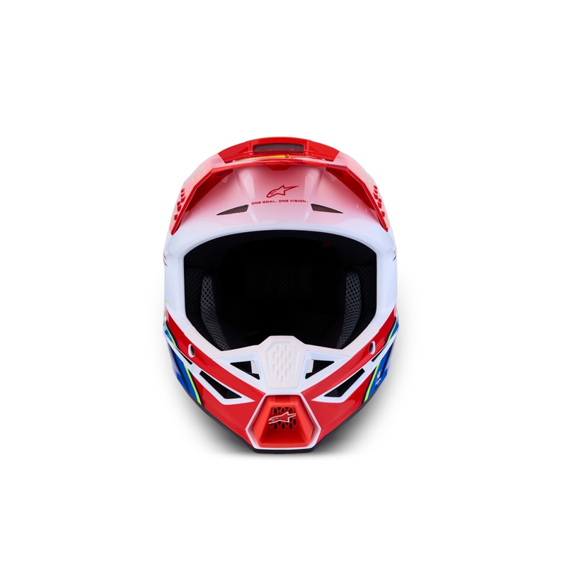 Каска за мотоциклет Alpinestars S-M3 Falcon, флуоресцентно червено-бяла
