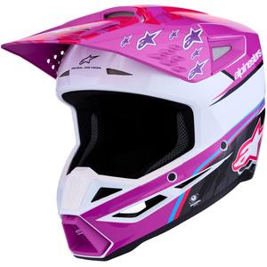Каска за мотоциклет Alpinestars S-M3 Falcon, лилаво-бяло-флуоресцентно розово