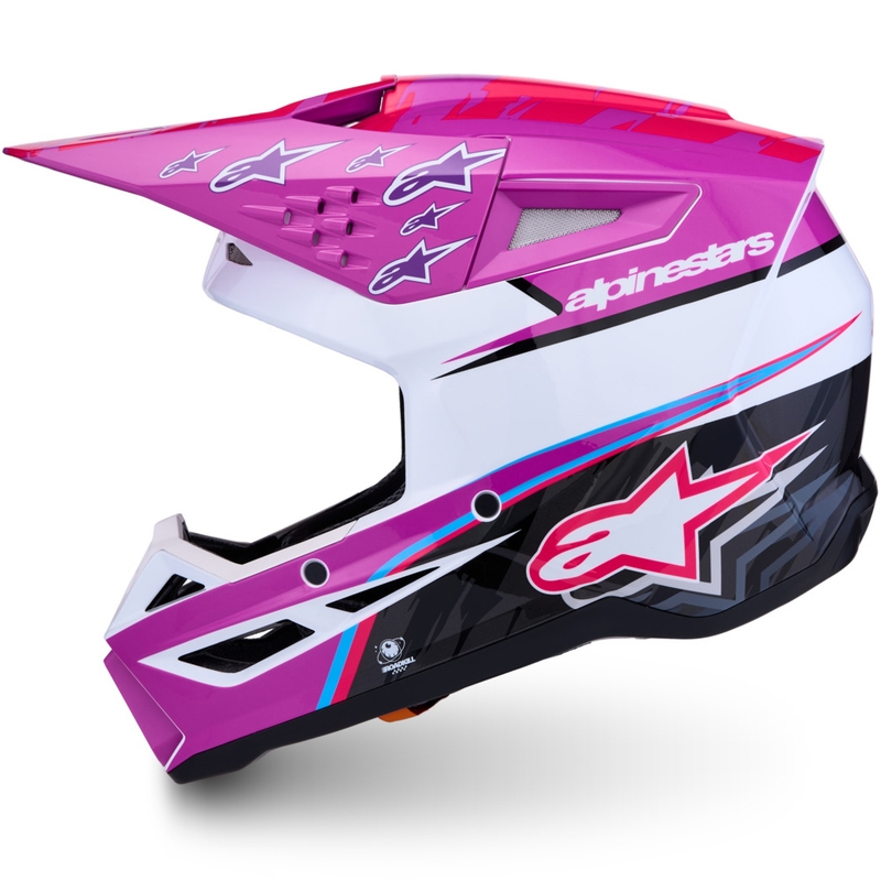 Каска за мотоциклет Alpinestars S-M3 Falcon, лилаво-бяло-флуоресцентно розово