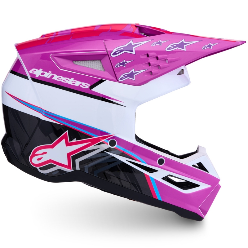 Каска за мотоциклет Alpinestars S-M3 Falcon, лилаво-бяло-флуоресцентно розово
