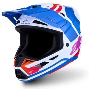 Каска за мотокрос Alpinestars Supertech S-M7 Core, бяло-синьо-оранжева