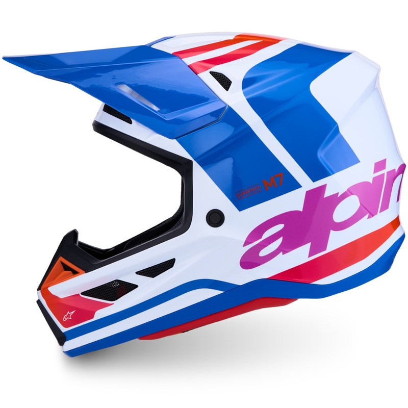 Каска за мотокрос Alpinestars Supertech S-M7 Core, бяло-синьо-оранжева