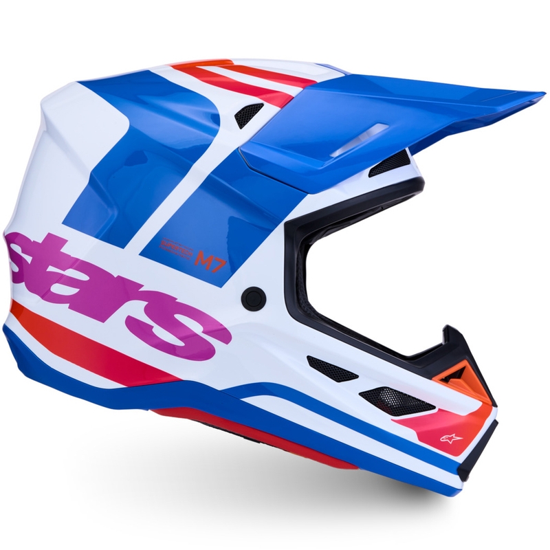 Каска за мотокрос Alpinestars Supertech S-M7 Core, бяло-синьо-оранжева