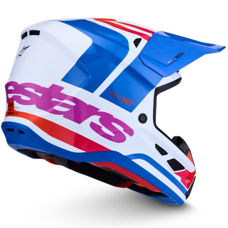 Каска за мотокрос Alpinestars Supertech S-M7 Core, бяло-синьо-оранжева