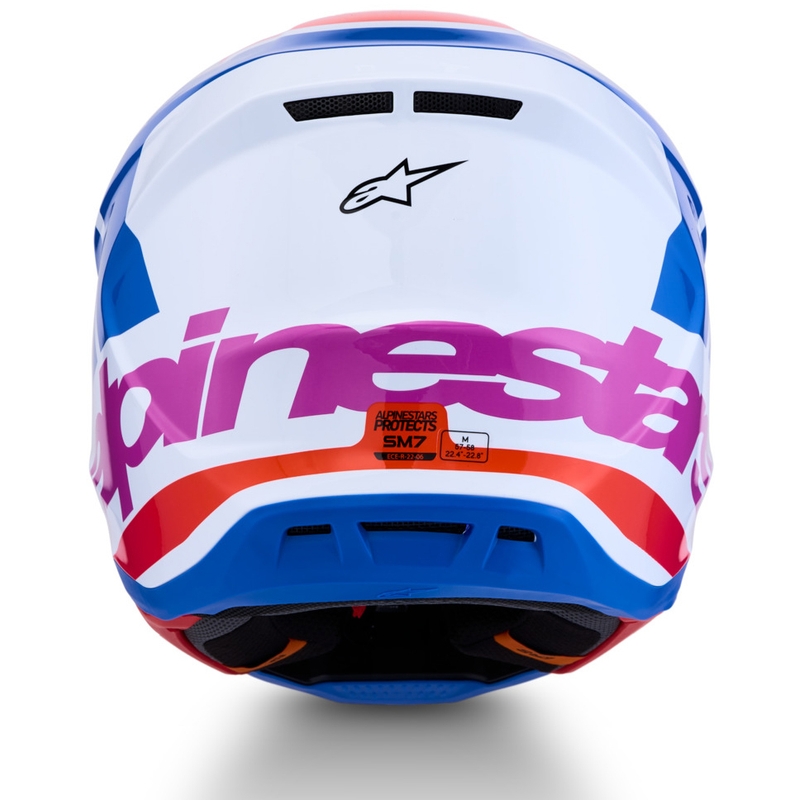 Каска за мотокрос Alpinestars Supertech S-M7 Core, бяло-синьо-оранжева