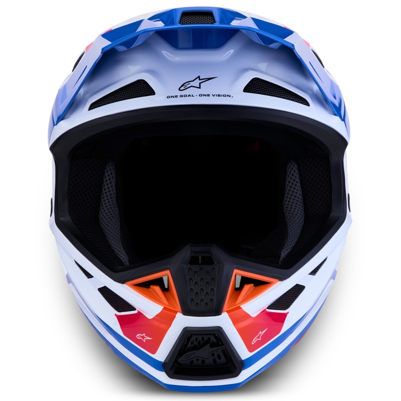 Каска за мотокрос Alpinestars Supertech S-M7 Core, бяло-синьо-оранжева