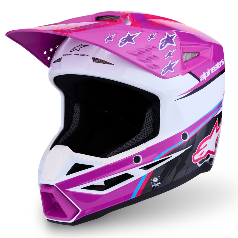 Детска мотокрос каска Alpinestars S-M3 Falcon, лилаво-бяло-черно