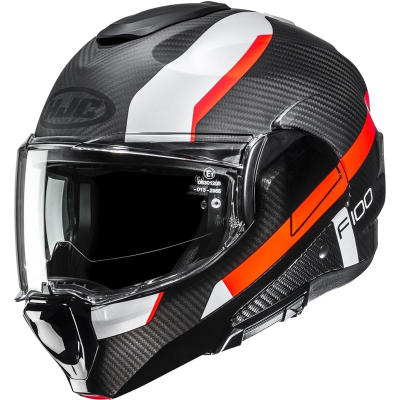 Мото каска HJC F100 Carbon Askan MC6HSF черно-оранжево-бяло-червено