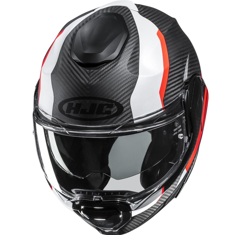 Мото каска HJC F100 Carbon Askan MC6HSF черно-оранжево-бяло-червено