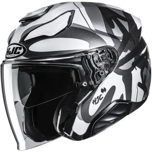 Отворена мотоциклетна каска HJC F31 Sora MC5 черно-сиво-бяла
