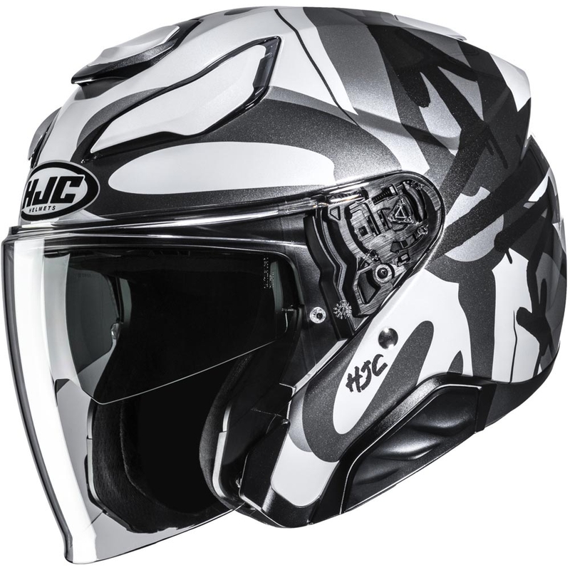 Отворена мотоциклетна каска HJC F31 Sora MC5 черно-сиво-бяла