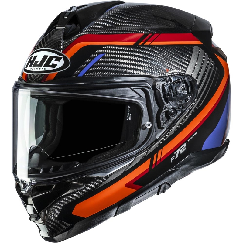 Мото каска за цял нос HJC F72 Carbon Kairo MC8 черно-оранжево-червено-лилаво