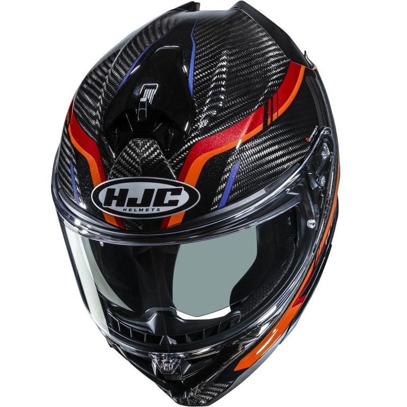 Мото каска за цял нос HJC F72 Carbon Kairo MC8 черно-оранжево-червено-лилаво