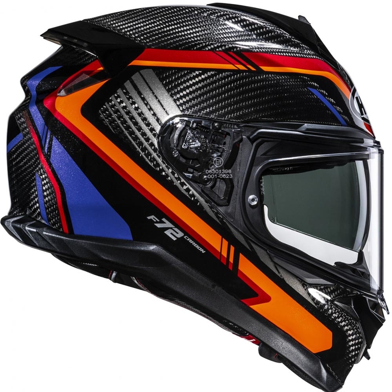 Мото каска за цял нос HJC F72 Carbon Kairo MC8 черно-оранжево-червено-лилаво