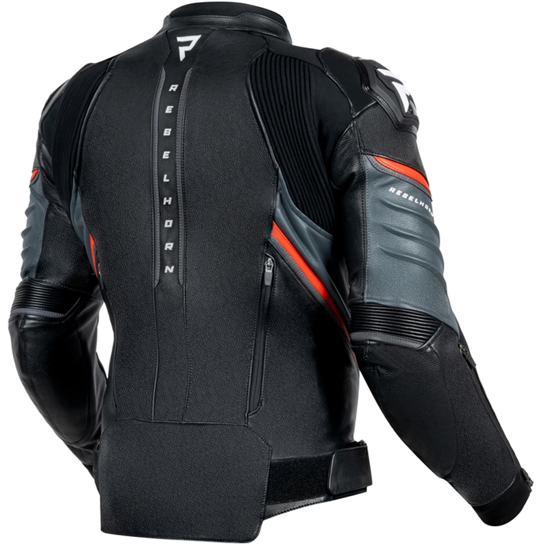 Кожено мотоциклетно яке Rebelhorn Veloce Black-Fluo Red