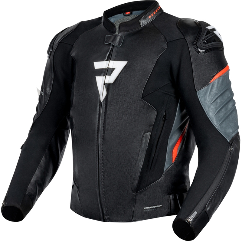 Кожено мотоциклетно яке Rebelhorn Veloce Black-Fluo Red