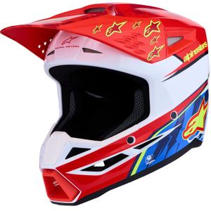 Каска за мотоциклет Alpinestars S-M3 Falcon, флуоресцентно червено-бяла