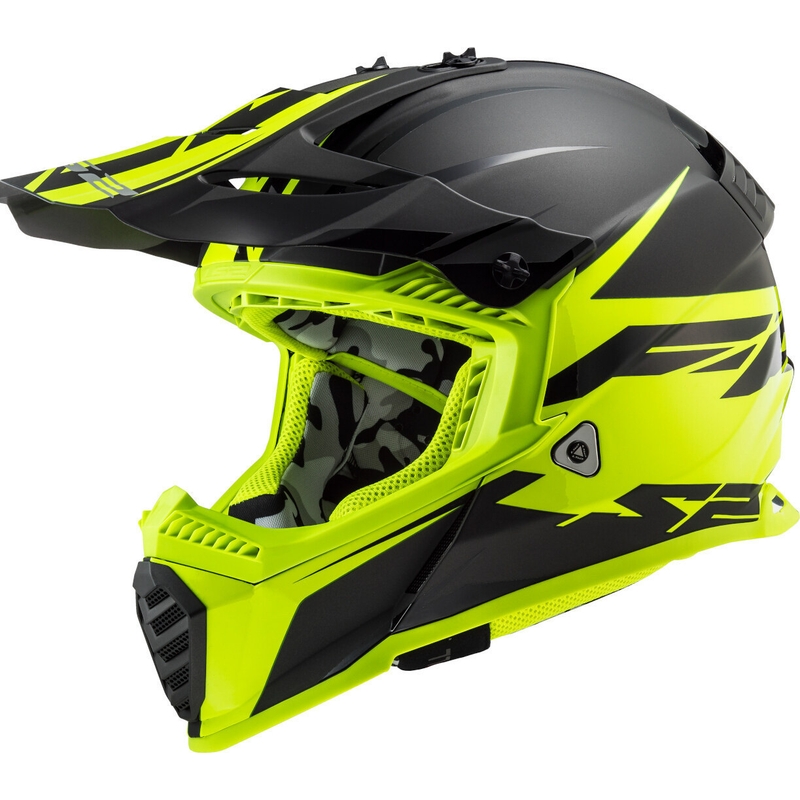 Мотокрос каска LS2 MX437 Fast Evo Roar черно-флуорово жълто