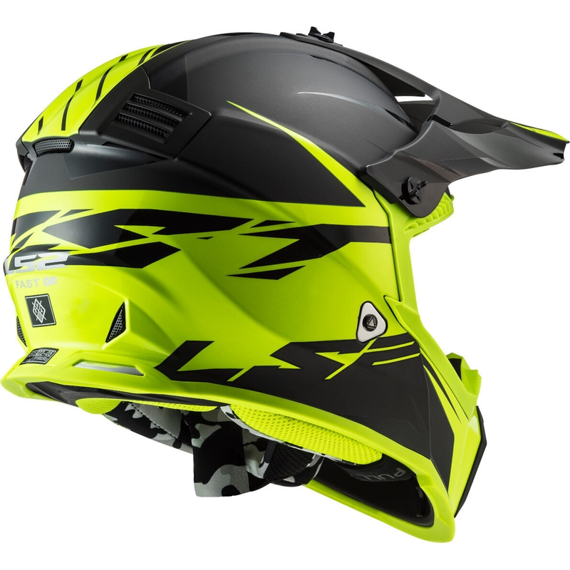 Мотокрос каска LS2 MX437 Fast Evo Roar черно-флуорово жълто