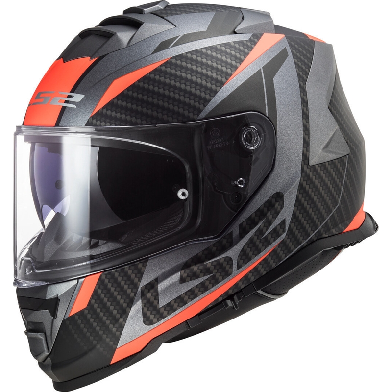 Интегрална мотоциклетна каска LS2 FF800 Storm Racer титаново-флуороранжева