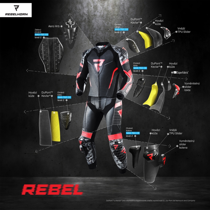 Rebelhorn Rebel Black-White-Fluo Yellow Мотоциклетен комбинезон разпродажба