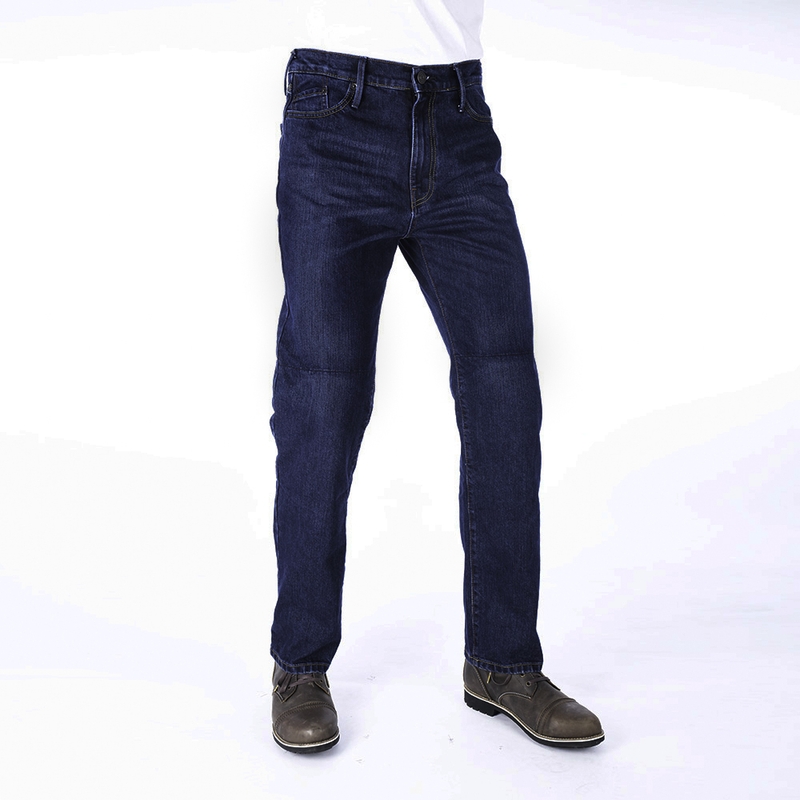 Prodloužené jeansy na motorku Oxford Original Approved Jeans seprané modré