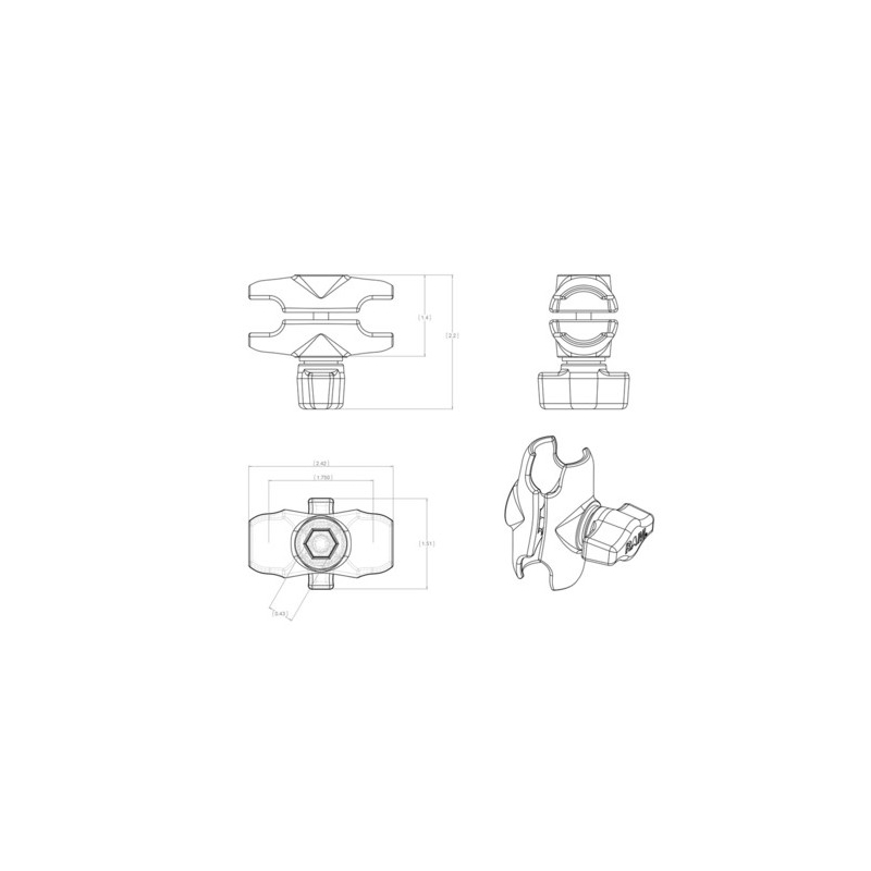 Монтажи RAM за 1" сачмени шпилки - 60 мм