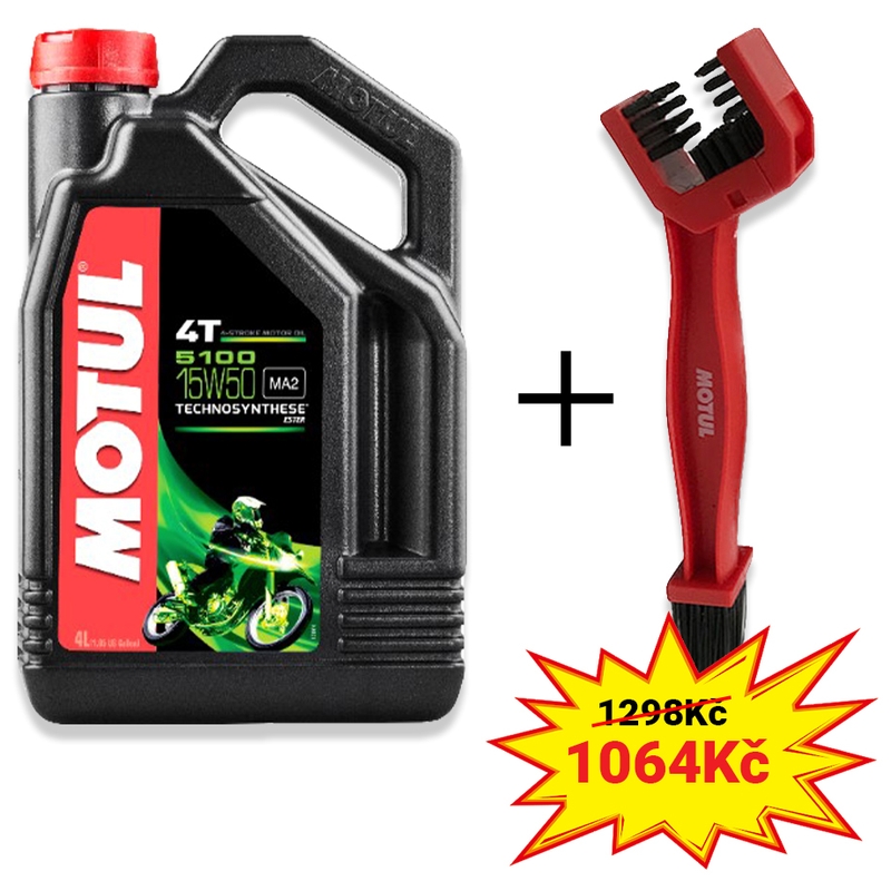 Комплект масла Motul 5100 Ester 15W-50 4L + четка за почистване на верига